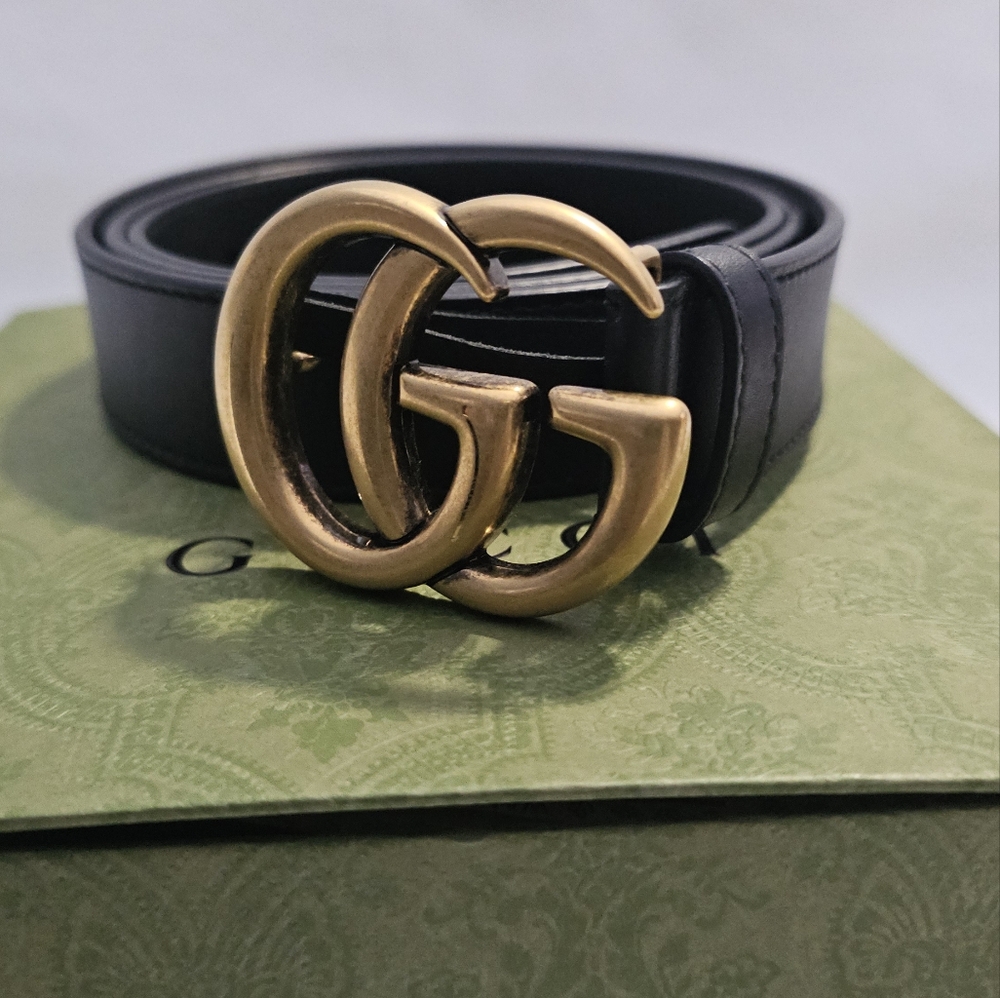 Authentic Women's Gucci GG Marmont Belt in Black size 105.
